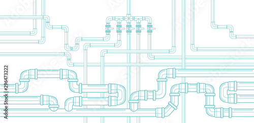 Horizontal background with pipeline. Water supply and sewerage system. Plastic pipes. Vector illustration.