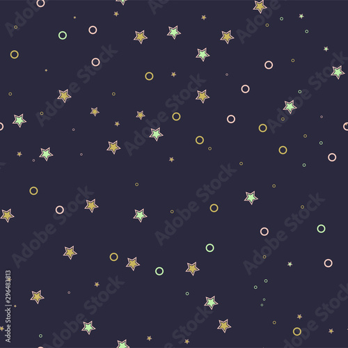 Seamless vector pattern with colored stars on a dark background.