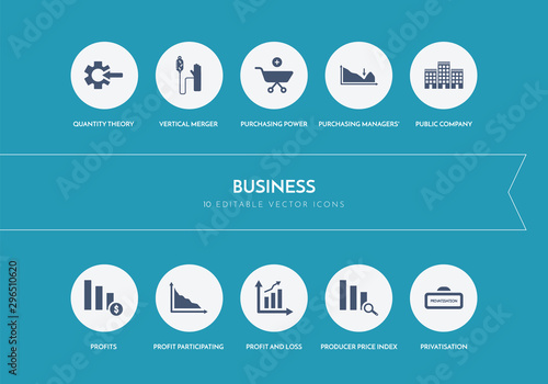10 business concept blue icons