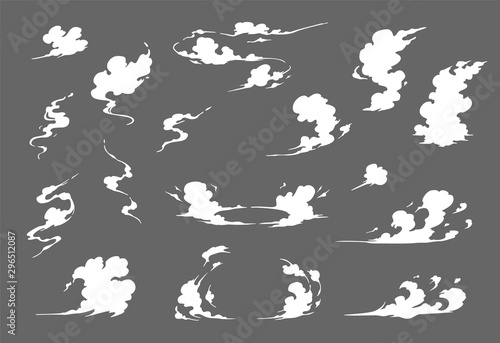 Smoke illustration set for special effects template. Steam clouds, mist, fume, fog, dust, or vapor 2D VFX Clipart element for animation