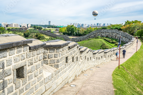 Hwaseong fortress fortification wall view in Suwon South Korea