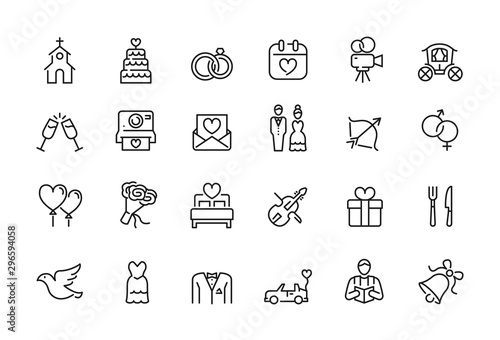 Minimal wedding icon set - Editable stroke illustration - 64x64 pixel perfect