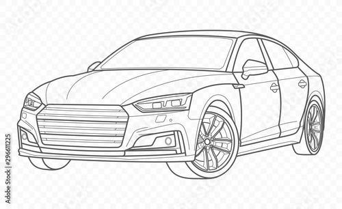 Vector car and automobile on transparent background. Hand drawn sketch american transport.