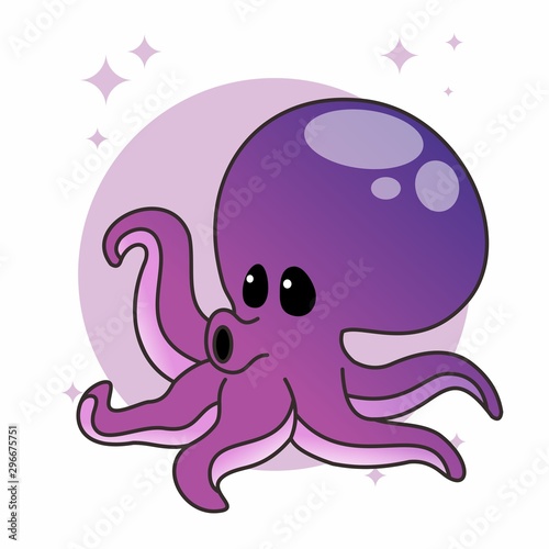 Octopus Icon, Cute Cartoon Funny Character, Flat Design