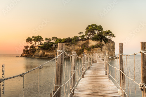 Beautiful view of the Cameo Island. Great spring scene on the Port Sostis, Zakynthos island, Greece, Europe. Beauty of nature concept background. Long exposure.