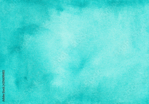Watercolor turquoise gradient background texture. Aquarelle abstract blue ombre backdrop