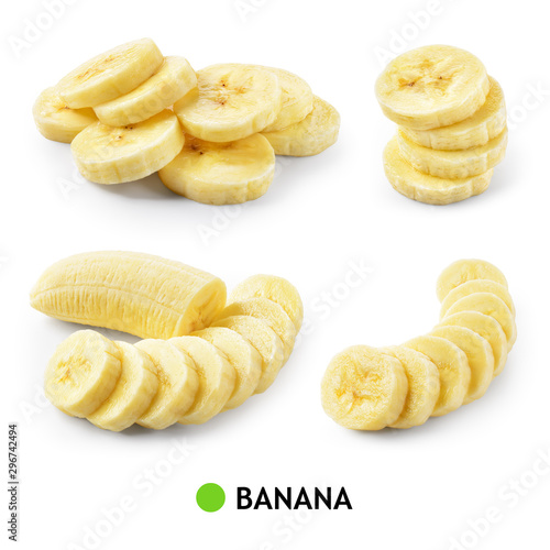 Banana isolate. Banana slice isolated. Bananas on white background. Banana set.