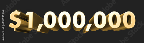 1.000.000$ One million dollars. Metallic gold 3D numbers. 3D Illustration. Rendering. Isolated on black background