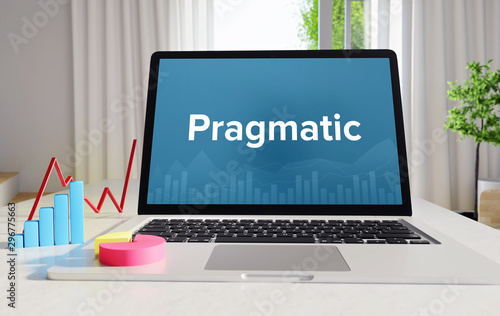 Pragmatic – Statistics/Business. Laptop in the office with term on the display. Finance/Economics.