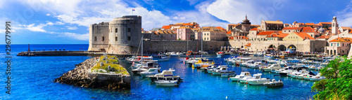 Landmarks of Croatia- splendid Dubrovnik. View with castle and harbor
