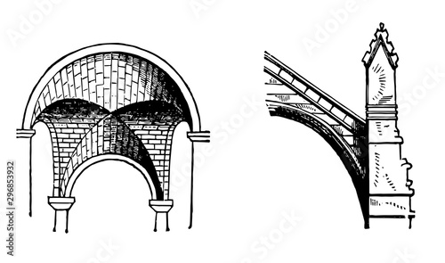 Arch architectural elements vintage engraving.