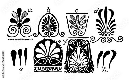 Anthemion Variations is a Eight examples of Greek anthemion designs vintage engraving.