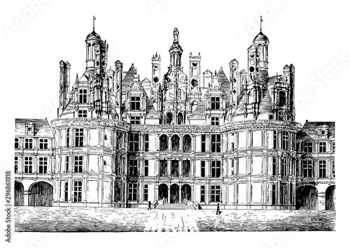 Château de Chambord the Hâtel de Ville at Compiègne vintage engraving.