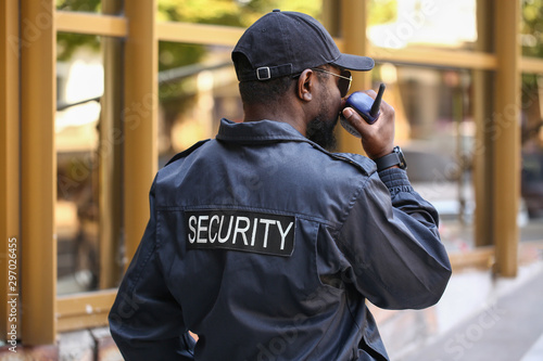 African-American security guard outdoors