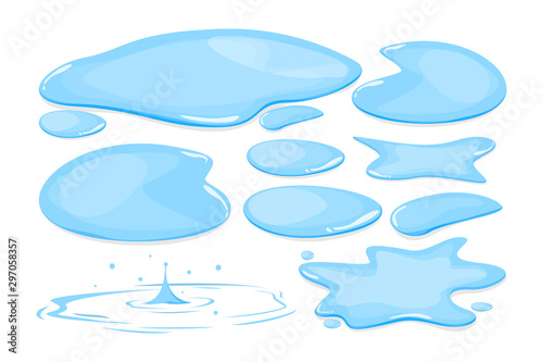 Water puddle set vector isolated. Blue autumn natural liquid
