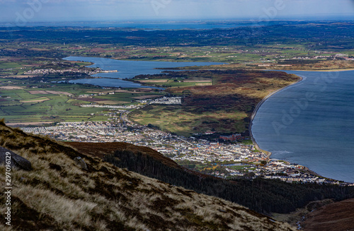 Newcastle County Down viewed from The Saddle col, Mourne mountains, County Down Northern Ireland