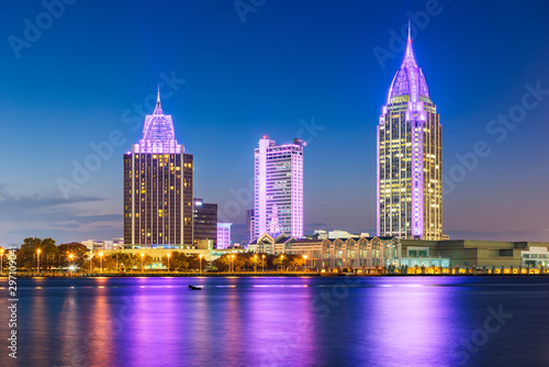 Mobile, Alabama, USA downtown city skyline on the Mobile River