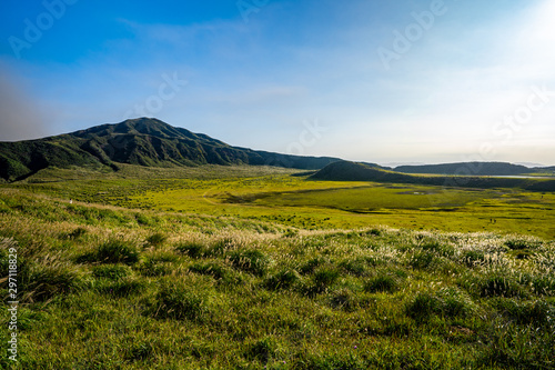 landscape with field and blue sky, Kusasenri, Aso, Kumamoto