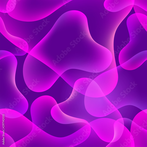 Vector seamless pattern with abstract fluid colorful bubbles shapes on purple background. Abstract background with lava lamp effect.