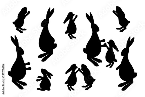Rabbit mother with kids silhouette. Easter basis elements for design on white background