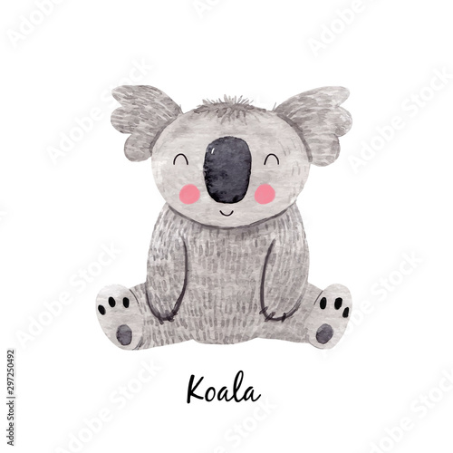 Cute vector watercolor australian baby koala bear illustration for children print