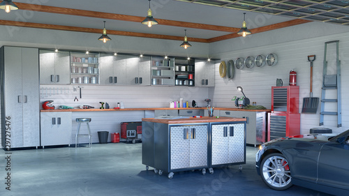 Modern garage interior. 3d illustration