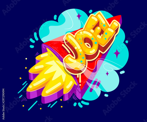 Joel name graffiti style on the rocket start. Vector color boys illustration