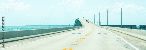 Panorama of Road US1 to Key West over Florida keys