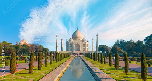 Taj Mahal at bright blue sky - Agra, India