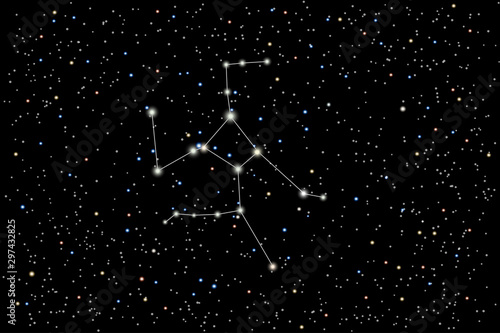 Vector illustration of the constellation Hercules on a starry black sky background. The astronomical cluster of stars in the constellation in the northern hemisphere. 