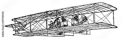 Wright Brothers Aeroplane, vintage illustration.