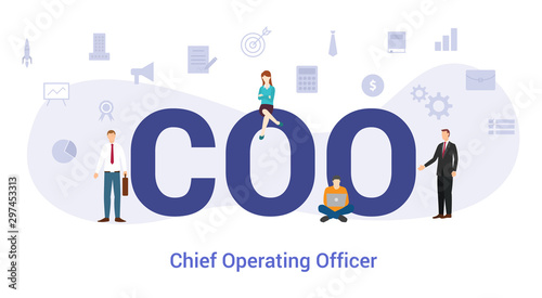 coo chief operating officer concept with big word or text and team people with modern flat style - vector