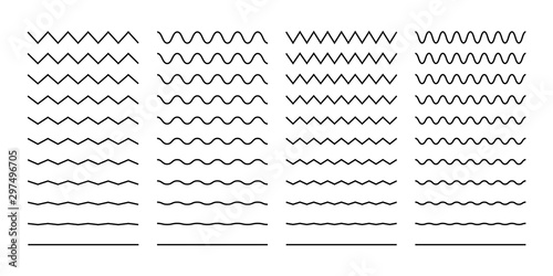 Wave set in abstract style on white background. Decoration element. Geometric design. Vector illustration ocean. Vector line design. Vector sound wave. Vector graphic set.