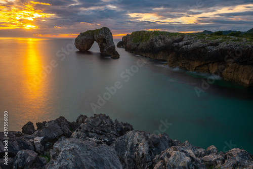 Castro de las Gaviotas rock at sunrise, Asturias, Spain