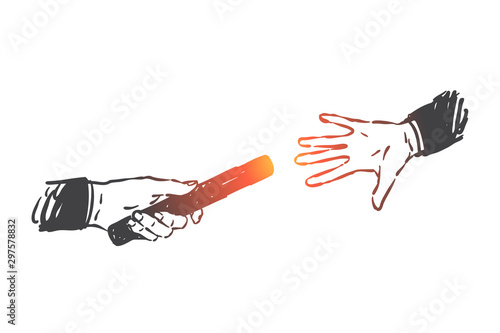 Business support, teamwork, relay race concept sketch. Hand drawn isolated vector