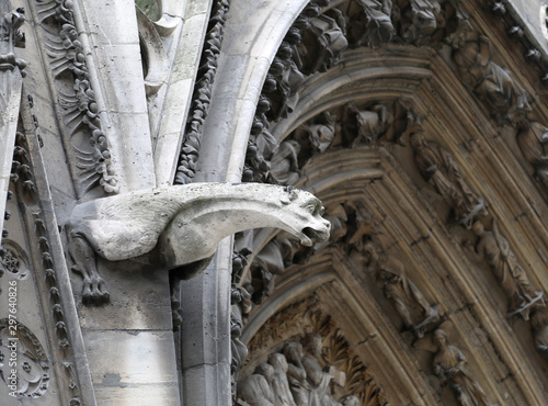 Cathedral of Notre Dame in Paris France with gargoyle