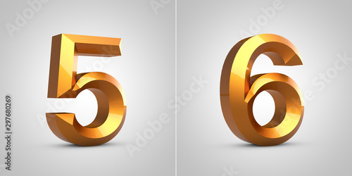 Gold 3d numbers 5 and 6 isolated on white background.