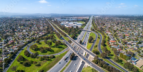 Typical road interchange in Melbourne suburbs - aerial panorama