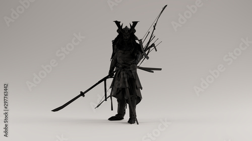 Black Samurai made out of Polygon Triangles with a Lattice Frame 3d illustration 3d render