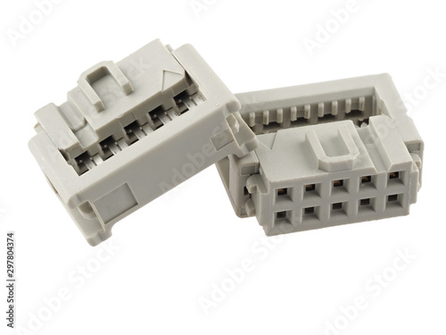 10-pin, 2.54mm IDC connector for ribbon cable, isolated on white