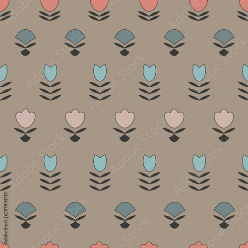 Vector geometric floral seamless pattern