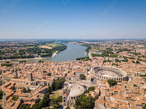 Aerial View of Arles Cityscapes, Provence, France