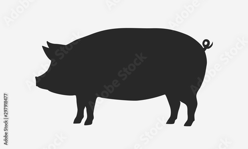  Vector pig silhouette. Pig silhouette icon isolated on white background.