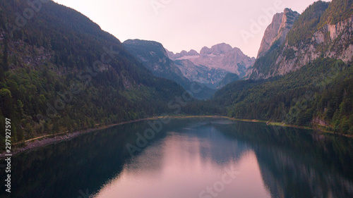 Aerial view of Alpine lake in the mountains