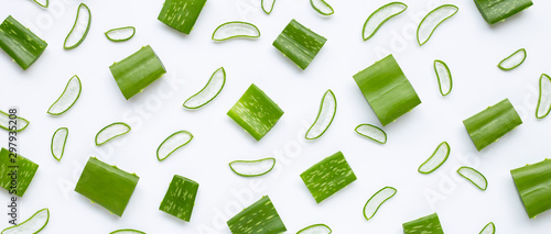Aloe Vera leaves cut pieces with slices on white