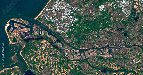 Satellite image of the port of Rotterdam, Netherlands. Contains modified Copernicus Sentinel data 2018.