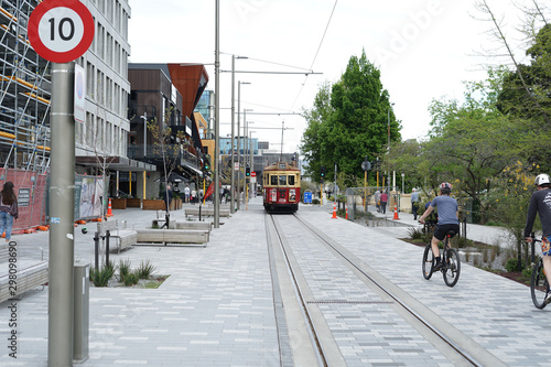 6th October 2019,Christchurch,New Zealand.Tram in the middle of Christchurch city.Public transportation.