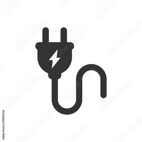 Electrical plug with lighting symbol and cable black vector icon. Plug with wire simple glyph pictogram symbol.