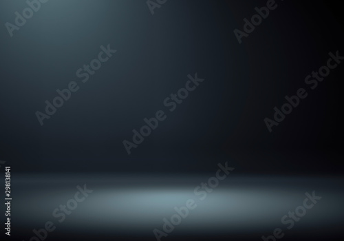 3D Illustration. Black empty Studio room for product placement or as a design template with wall angle in a full frame view.