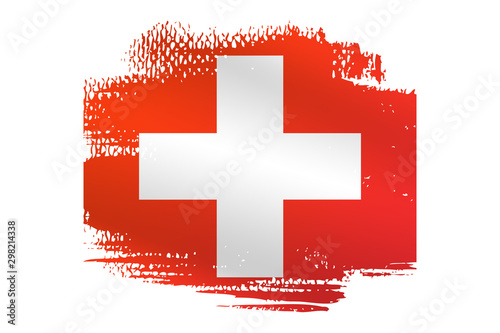 Malowana flaga Szwajcarii na białym tle